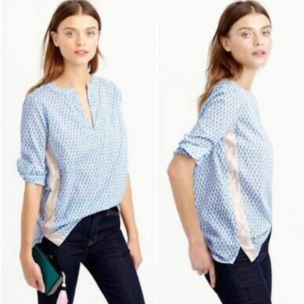 J. Crew Popover Tunic Blue and White Print